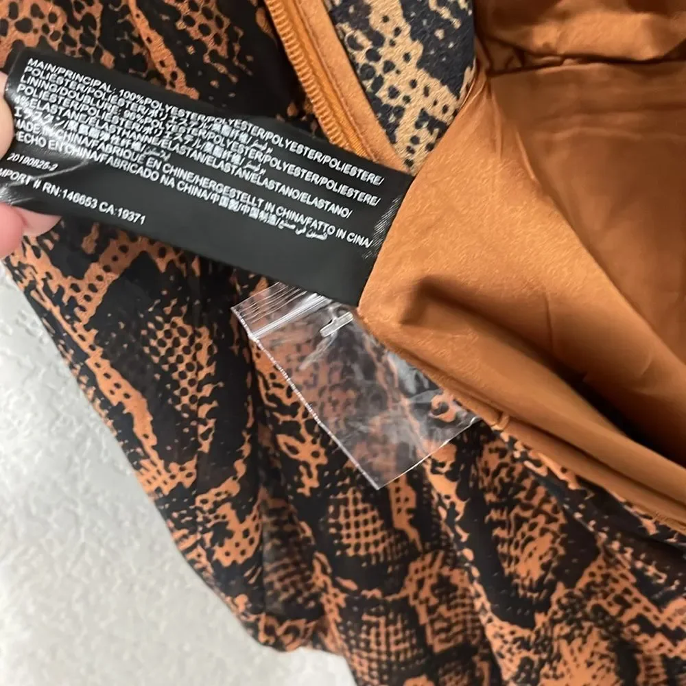 FINDERS KEEPERS Snake Print Short LANA Mini Dress Tan Brown, Size 6 - Picture 11 of 11